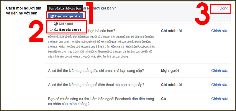 Chọn chế độ phù hợp để mở hoặc ẩn nút kết bạn Facebook