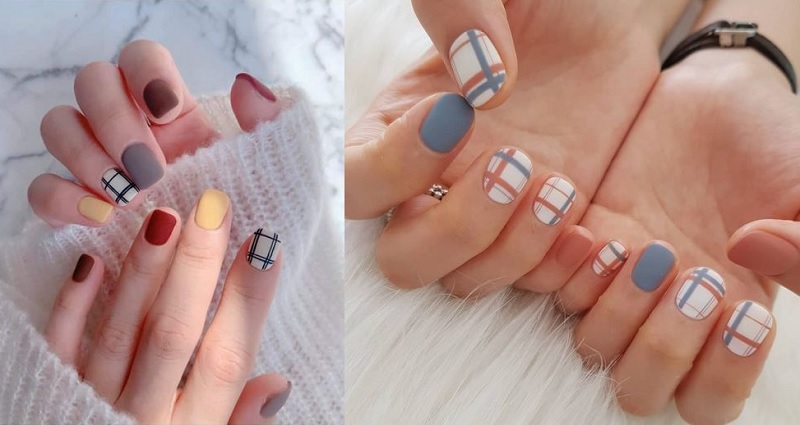 Những đường kẻ caro là điểm nhấn cho bộ nail thêm bắt mắt