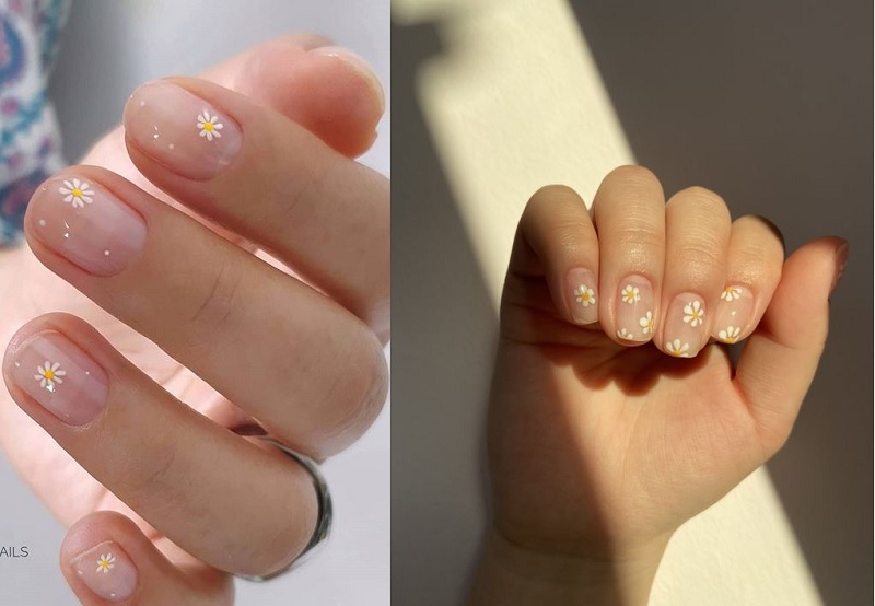 Mẫu nail hình hoa cúc cực dễ thương