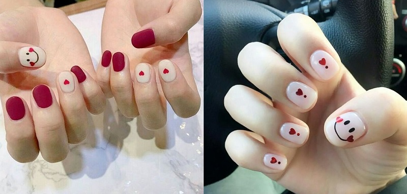 Mẫu nail đơn giản cho móng tay ngắn với hình mặt cười siêu đáng yêu